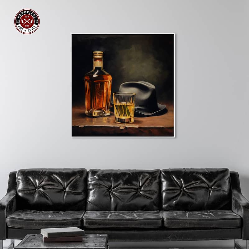 Notoriart Whiskey And Vintage Hat Framed Bar Cart Art For Men