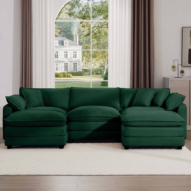 Corduroy U-Shape Modular Sofa with Ottomans, Convertible Corner Couch