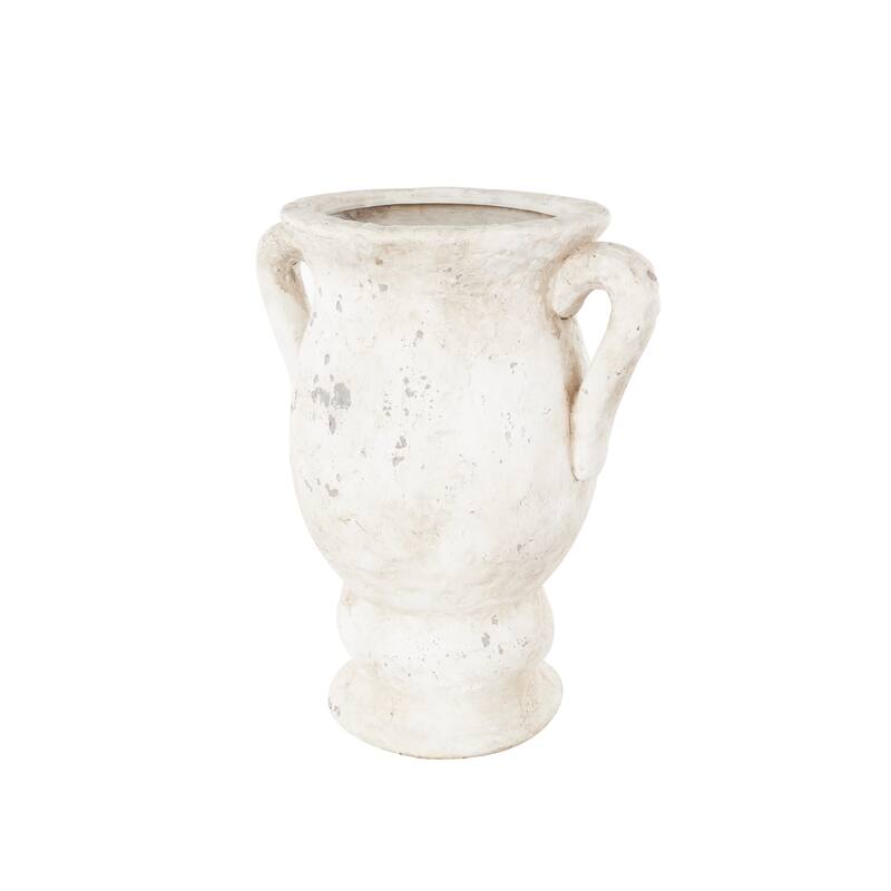 Cream or Pink Ceramic Antique Style Distressed Decorative Vase with Handles