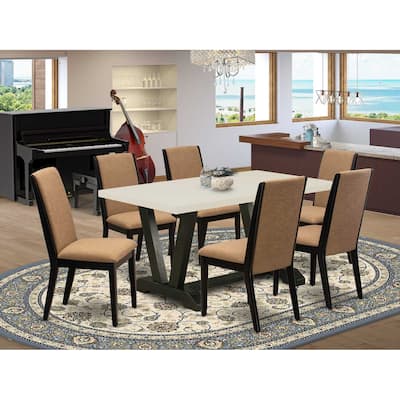 HomeStock 7-Piece Rectangle Natural Oak Finish Solid Wood Top Dining Table with 6-Chairs
