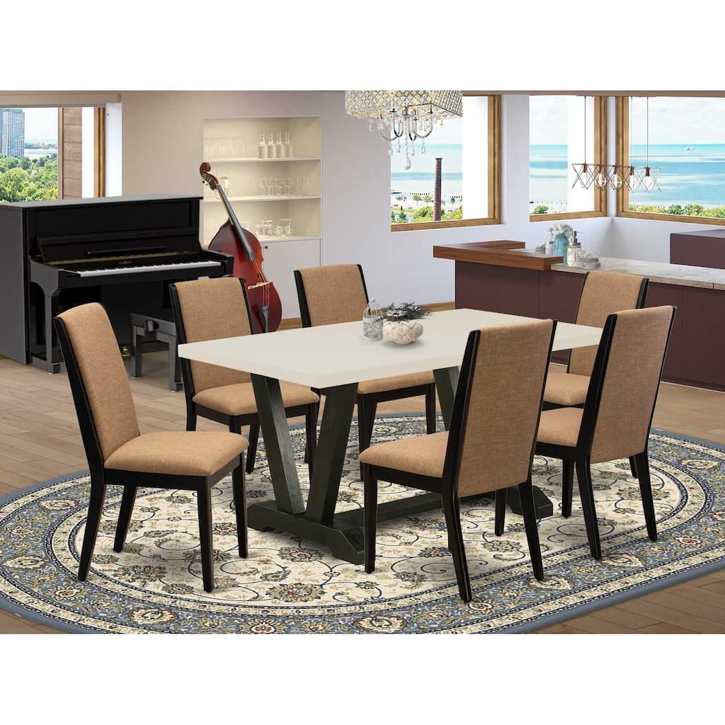 HomeStock 7-Piece Rectangle Natural Oak Finish Solid Wood Top Dining Table with 6-Chairs