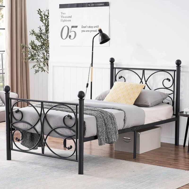 VECELO Metal Black Bed Frame With Headboard, 12" Under-Bed Space