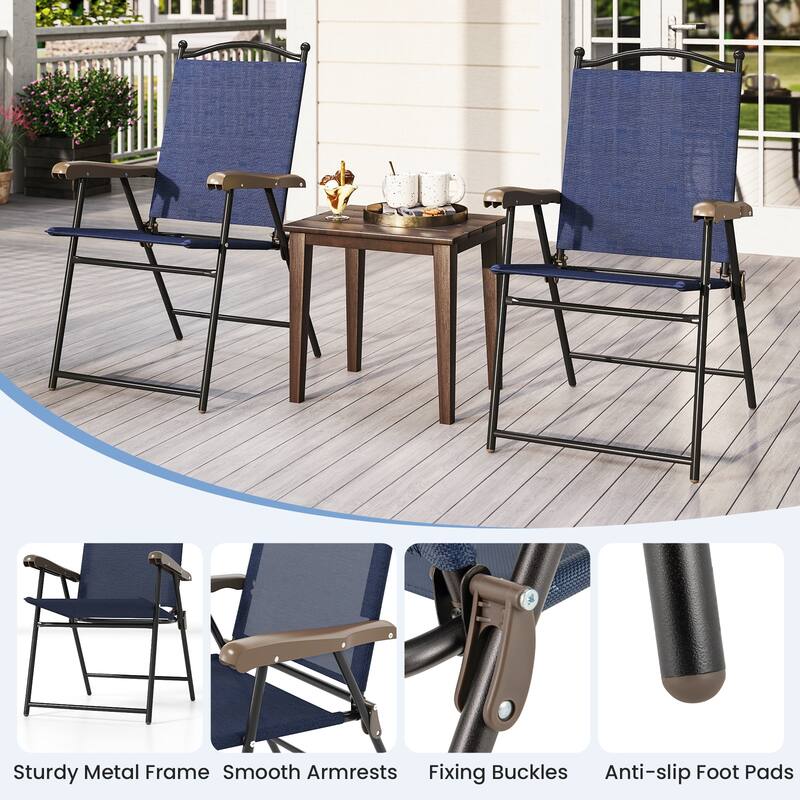 Gymax Patio Folding Chairs Set of 2 Outdoor Dining Chairs w/ Ergonomic