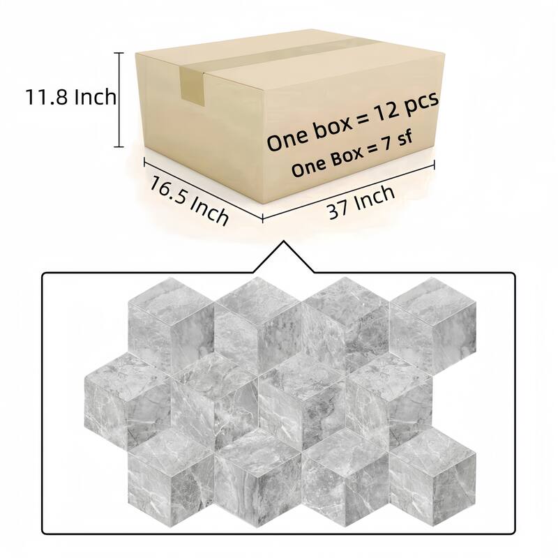 Roomfitters Hexagon Marble Tile for Wall and Floor, Polished Natural Stone, Genuine Marble, 12-Piece Box, Carrara Gray