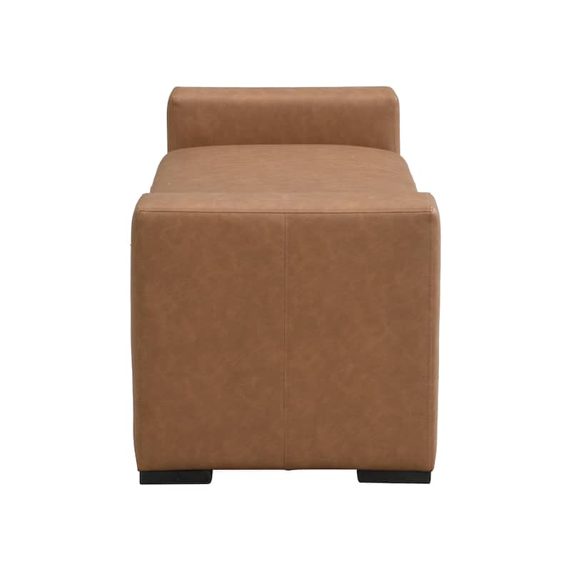 Entryway Bench, 57.70" Stylish Faux Leather Bench with Square Armrests