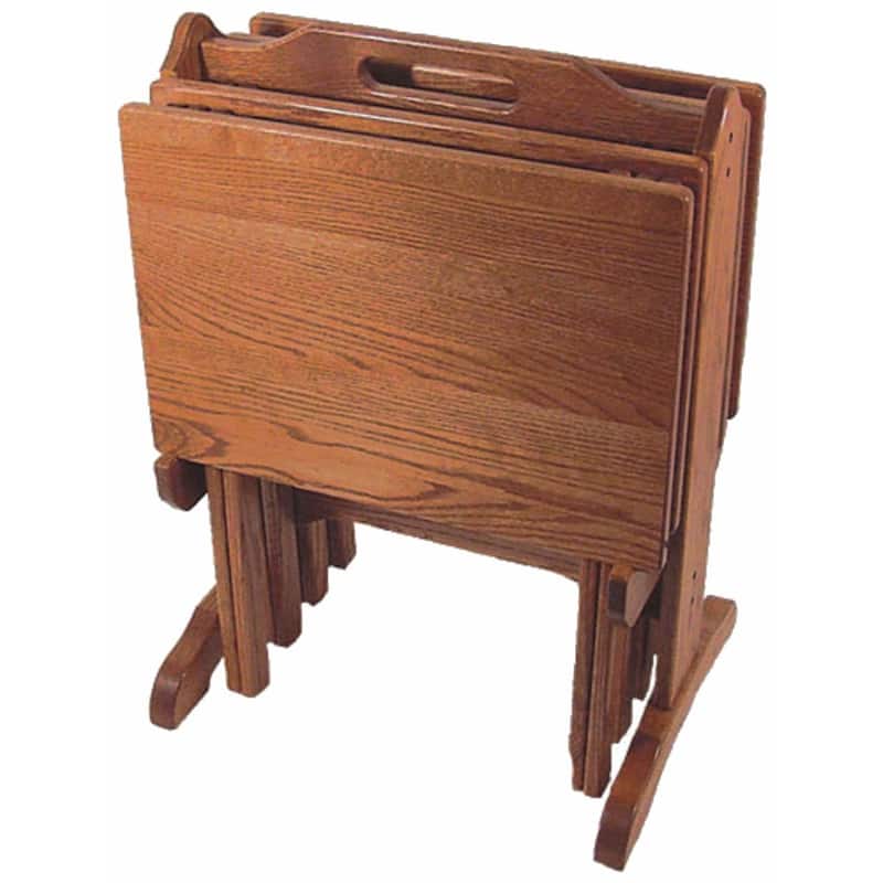 Oak Folding TV Tray Set with Storage Stand - Michael's Cherry Stain