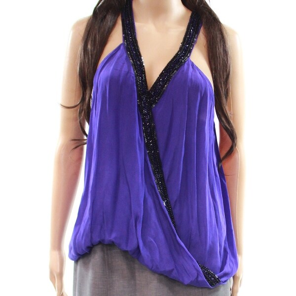 Parker Women's Large Beaded Surplice Faux Wrap Blouse