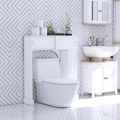 HomCom Freestanding Over Toilet Bathroom Storage Cabinet - White - 35*9*41