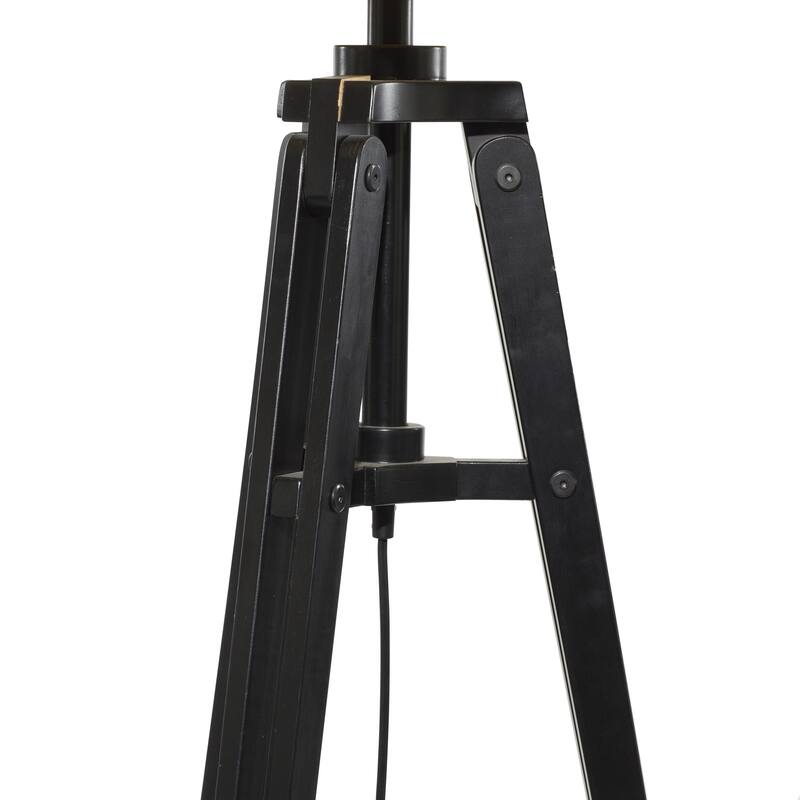 Wood Tripod Room Floor Lamp with Cream Linen Shade - Black - Roche River Decor