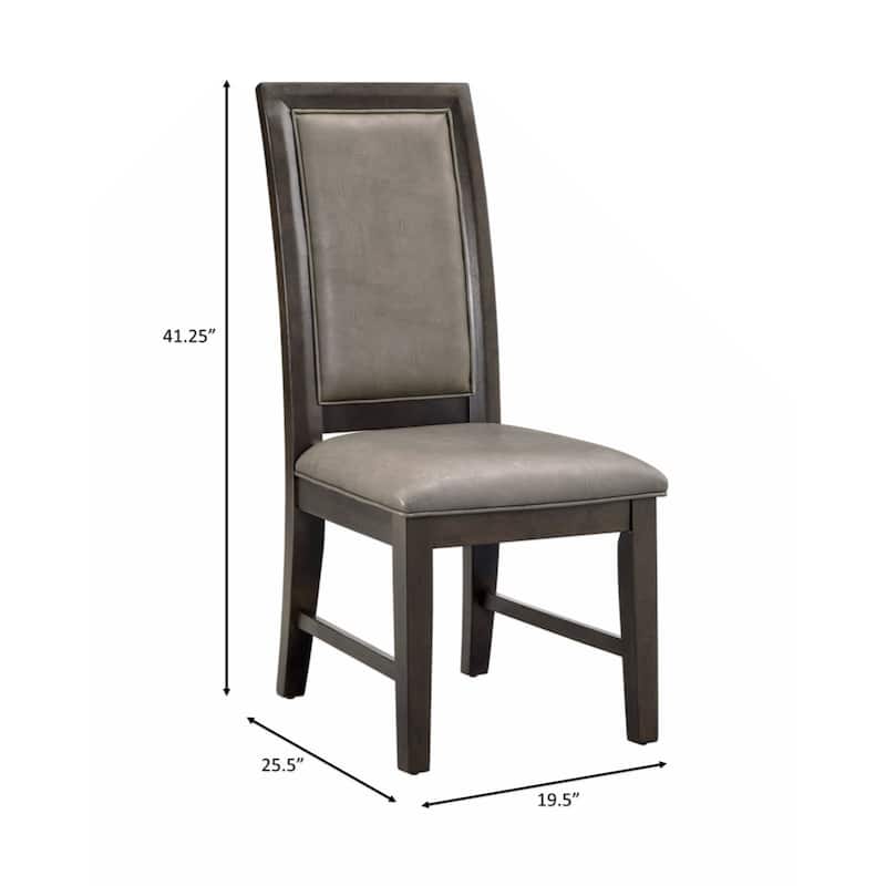 2pc Brown Upholstered Seat Back Cushion Dining Chair Set Wooden Furniture