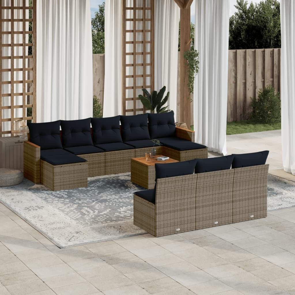 vidaXL 10/11 Piece Patio Sofa Set with Cushions Black/Gray Poly Rattan
