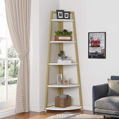 5 Tier Corner Ladder Shelf, Display Bookcase Storage Shelves for Living Room