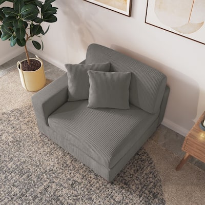 Upholstered Corduroy Modular Sectional Sofa with 2 throw pillows