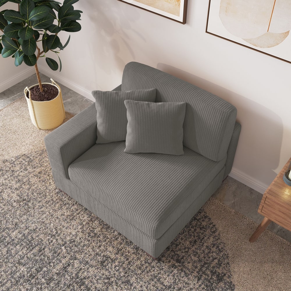 Upholstered Corduroy Modular Sectional Sofa with 2 throw pillows