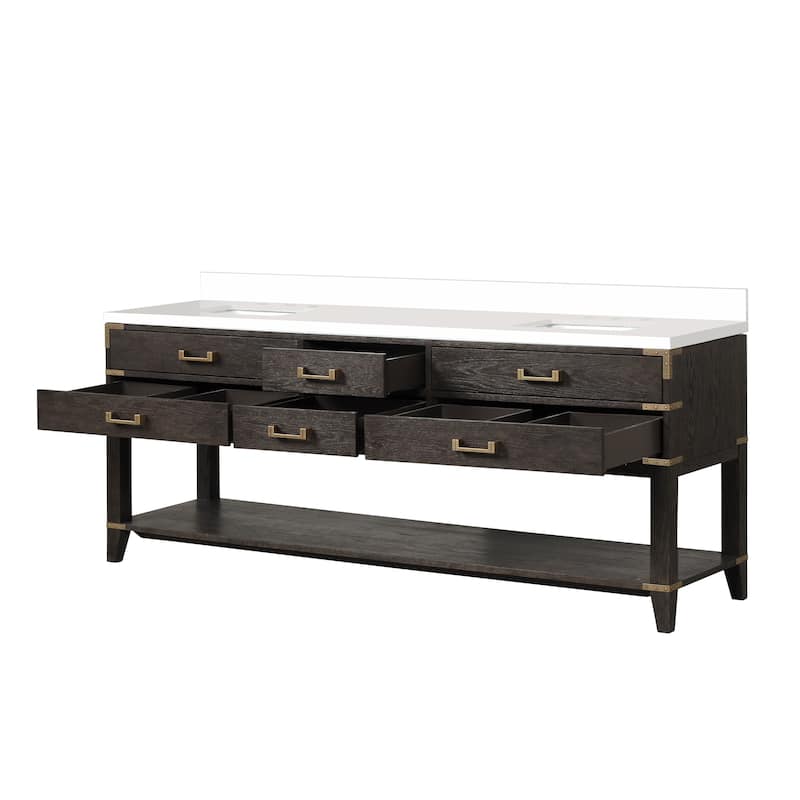 Norwalk 60 in W x 22 in D Black Oak Double Bath Vanity and Cultured Marble Top