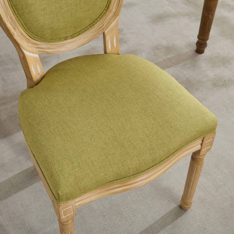 French Style Solid Wood Frame Antique Painting Linen Fabric Back Dining Chair