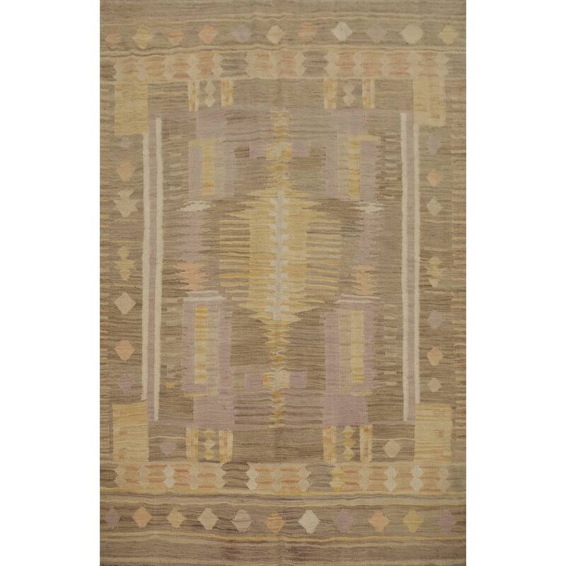 Hand Woven Oriental 100% Wool Carpet Southwestern Tribal Brown Kilim Area Rug - 5' 8'' X 4' 0''