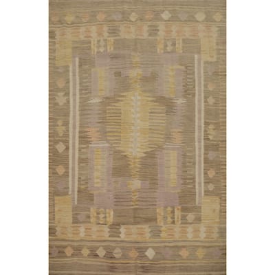 Hand Woven Oriental 100% Wool Carpet Southwestern Tribal Brown Kilim Area Rug - 5' 8'' X 4' 0''