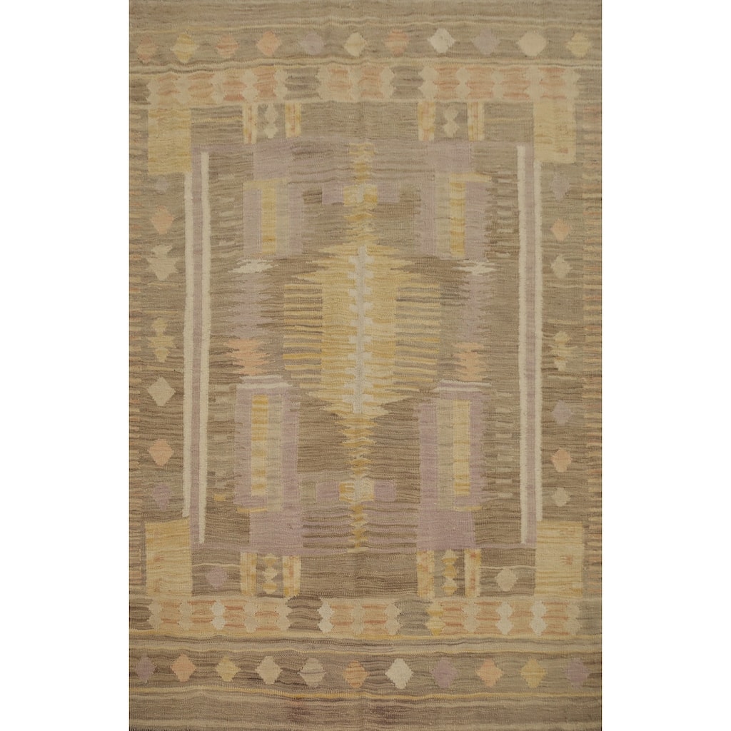 Hand Woven Oriental 100% Wool Carpet Southwestern Tribal Brown Kilim Area Rug - 5' 8'' X 4' 0''