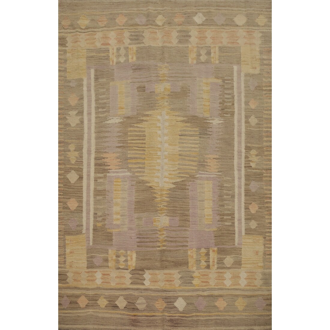 Hand Woven Oriental 100% Wool Carpet Southwestern Tribal Brown Kilim Area Rug - 5' 8'' X 4' 0''