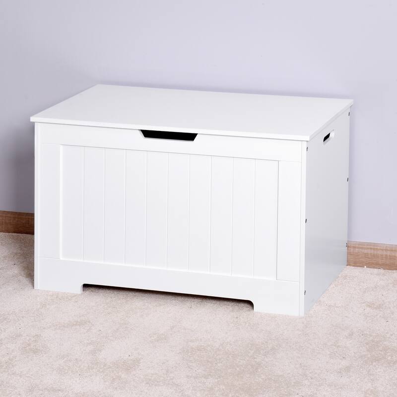 White Lift Top Entryway Storage Chest/Bench with 2 Safety Hinge, Wooden