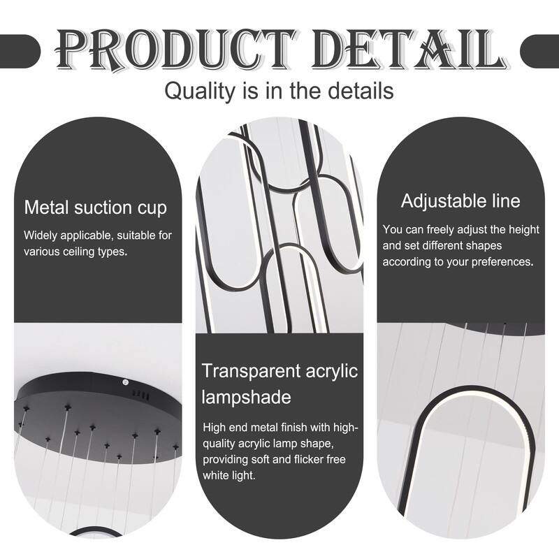 6 Rings Modern Chandelier Dimmable LED Living Room Foyer Chandelier Lighting Fixture High Ceiling Pendant Light Fixture