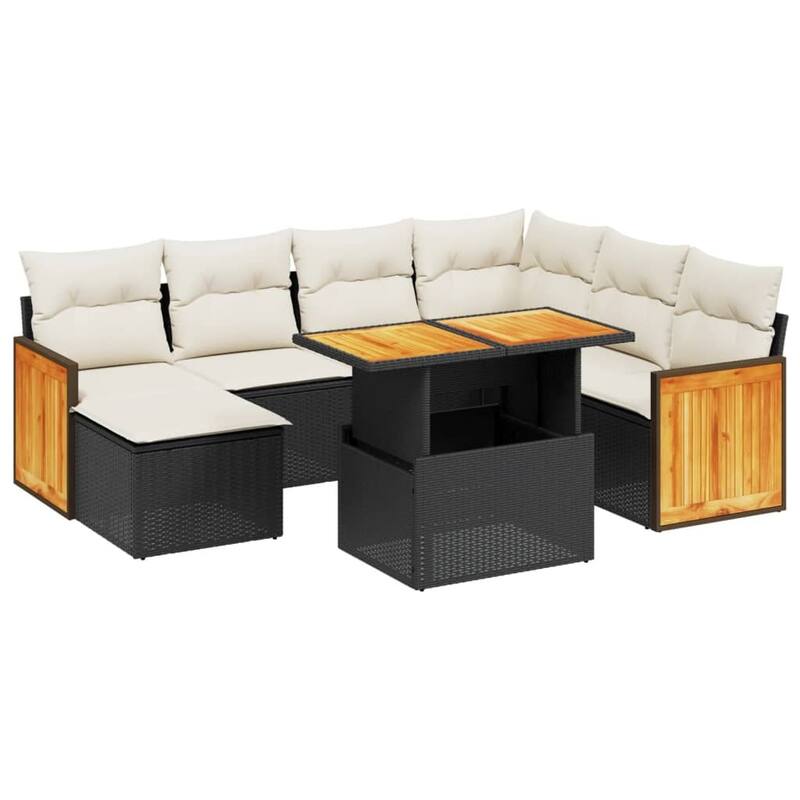 vidaXL Patio Sofa Set with Cushions Outdoor Furniture 8 Piece Poly Rattan - 21.7 x 39.4 x 28.7 in