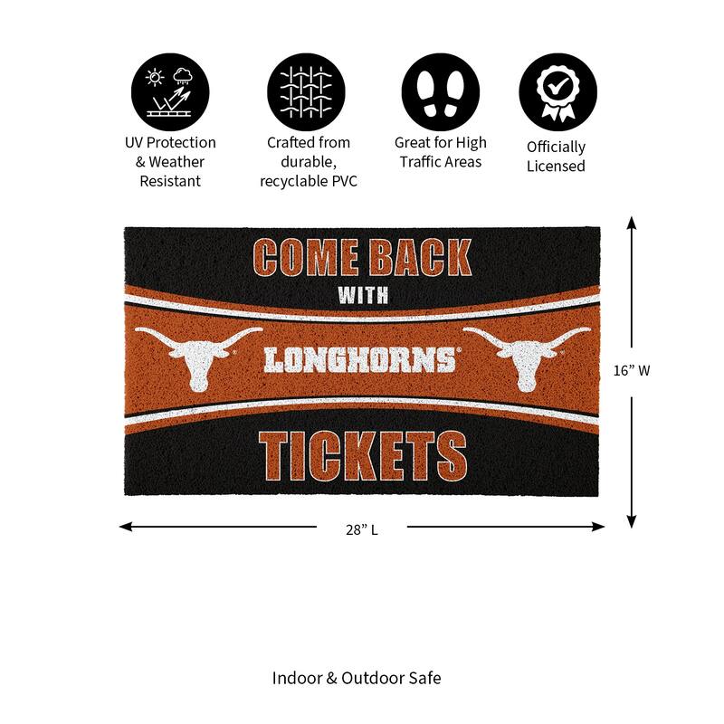 University of Texas 28 in. x 16 in. PVC "Come Back With Tickets" Trapper Door Mat