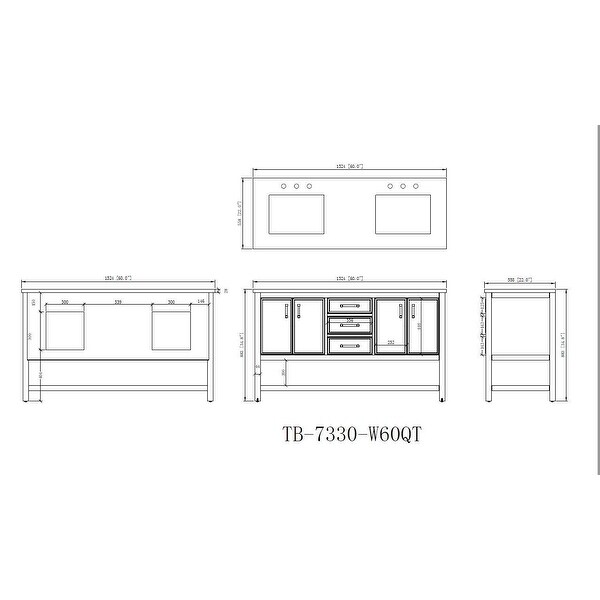60" Tennant Brand Felton Navy Blue Finish Double Sink Bathroom Vanity