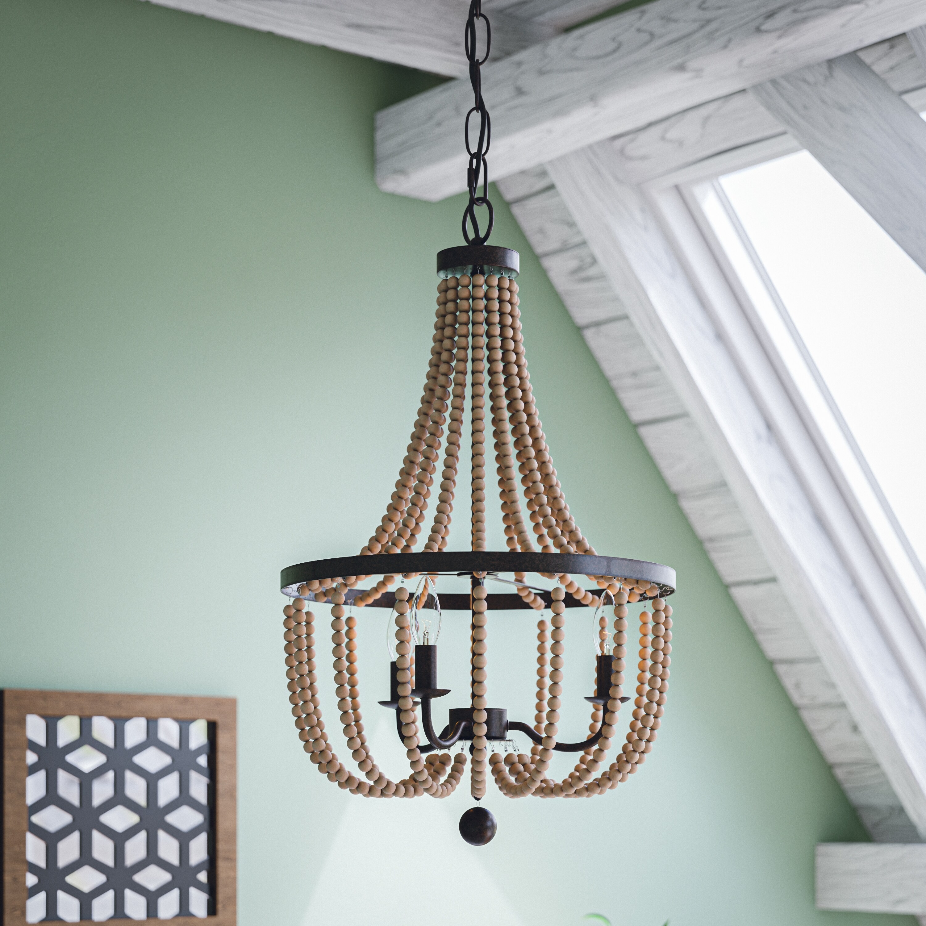 natural wood beaded chandelier