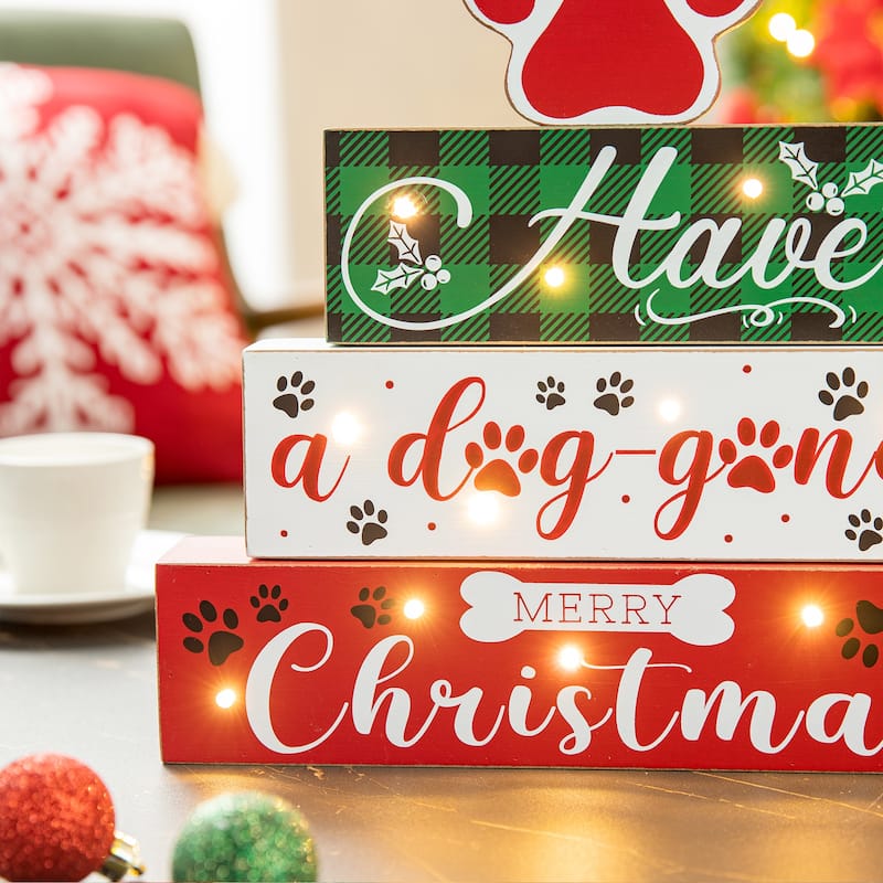 Glitzhome 12"H LED Lighted Wooden Pet Block Word Sign