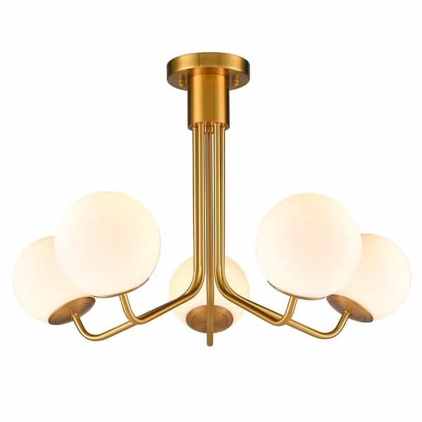 slide 2 of 8, Tanaro Mid-Century Modern Gold Semi Flush Mount Globe Ceiling Light 5 & 7 Lights - Brass 5-Light