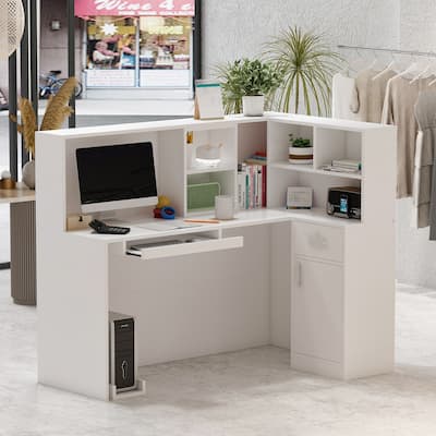 Modern Reception Desk L-Shaped White Front Counter Table by FAMAPY