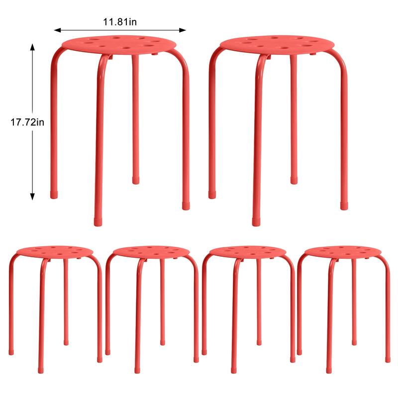 Javlergo 6-Pack Plastic Stackable Stools, Portable 8 Holes Metal Round Top Stools for Kitchen/Classrom