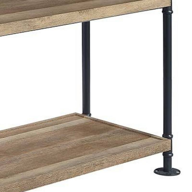 Ley 48 Inch 3 Tier Industrial Style Bookshelf, Metal, Brown, Black