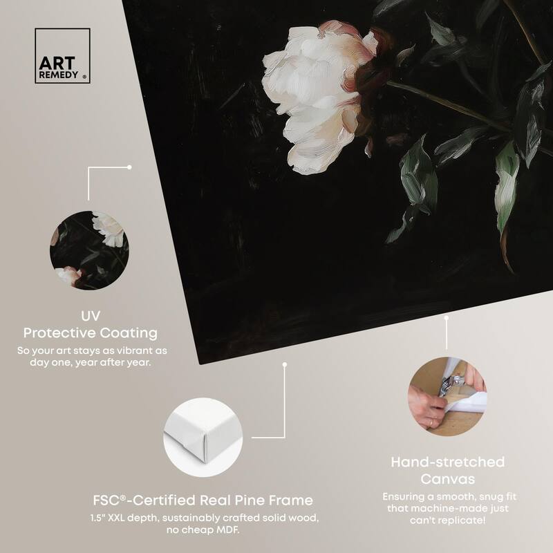 White Peony Nocturne Canvas by Art Remedy, Gallery Wrapped
