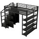 preview thumbnail 5 of 28, Full Size Metal Loft Bed with Storage Shelves, Cabinets and Wardrobe Metal Support Bed Frame for Kids, No Box Spring Needed