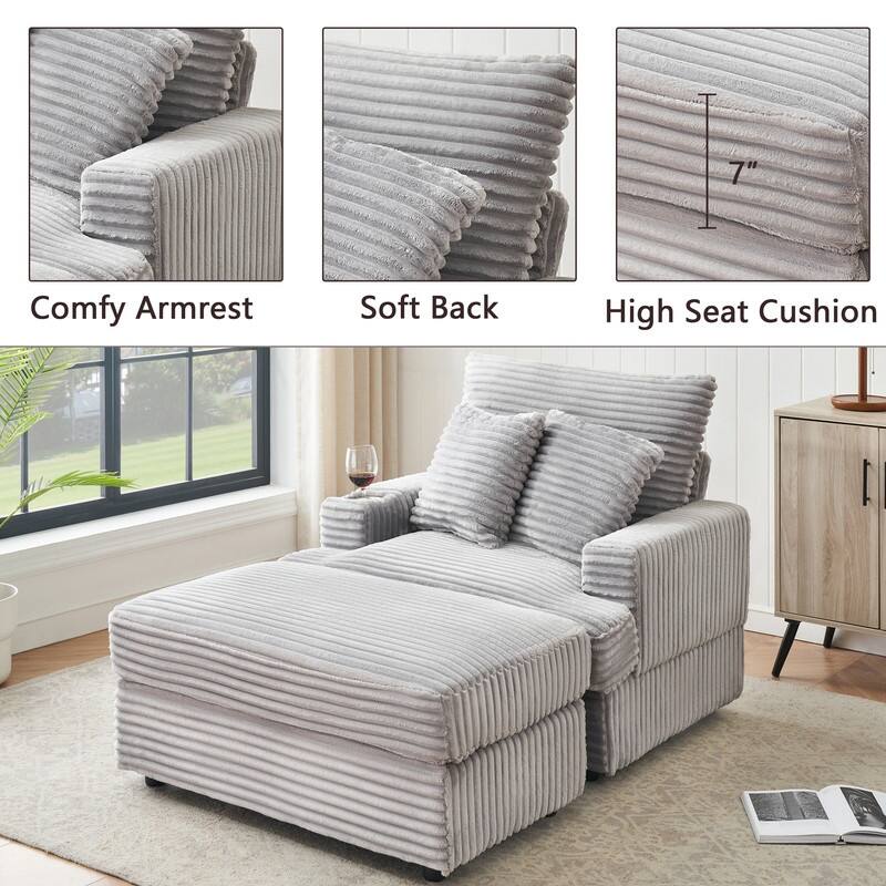 Corduroy Single Sofa+Ottoman, Cup Seats and No Cup Seats