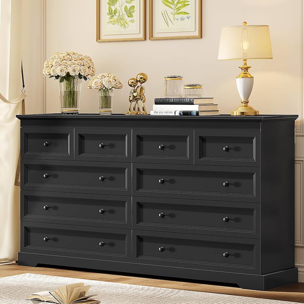 10 Drawers Dresser 55" Large Drawers Wood Dressers & Chest of Drawers