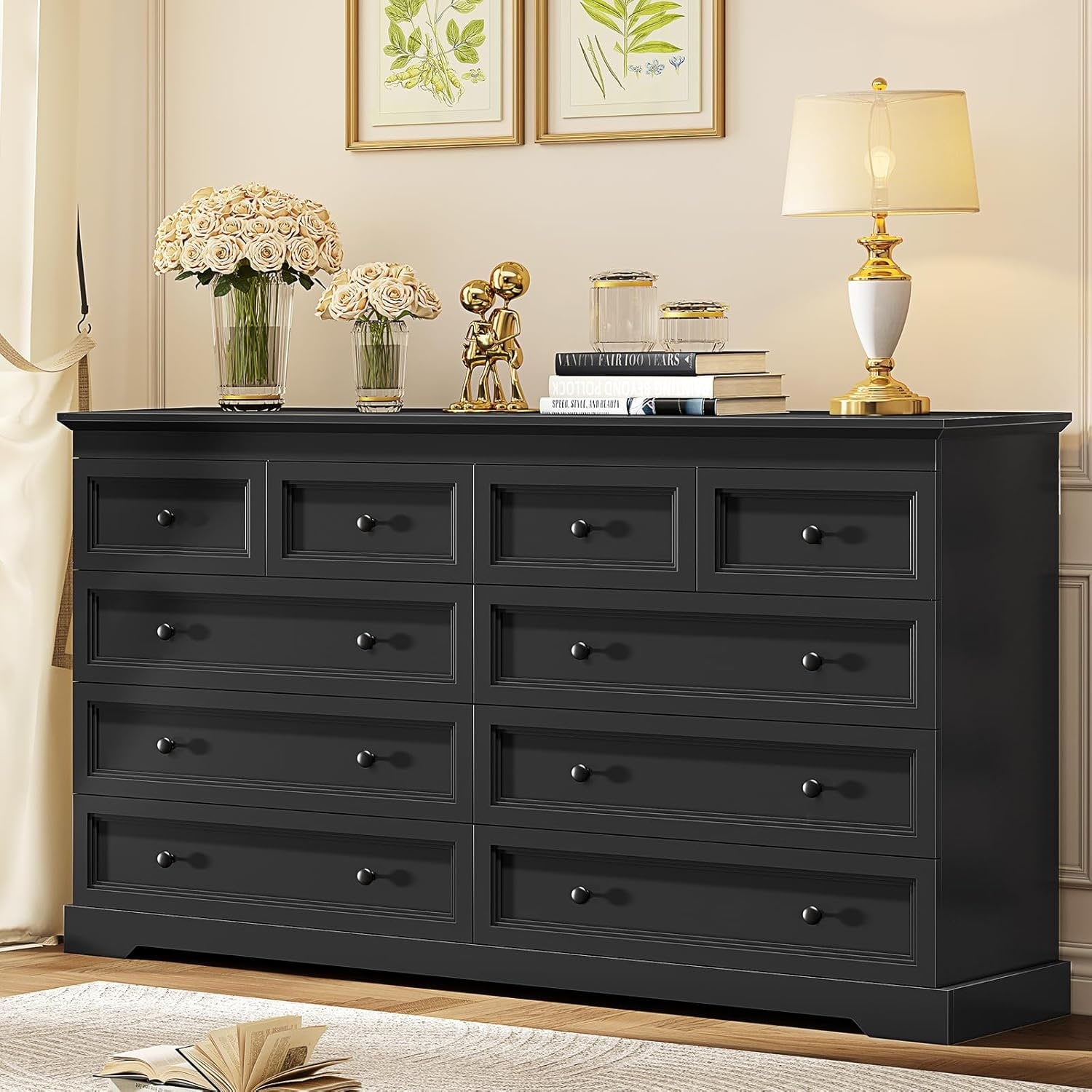 10 Drawers Dresser 55" Large Drawers Wood Dressers & Chest of Drawers