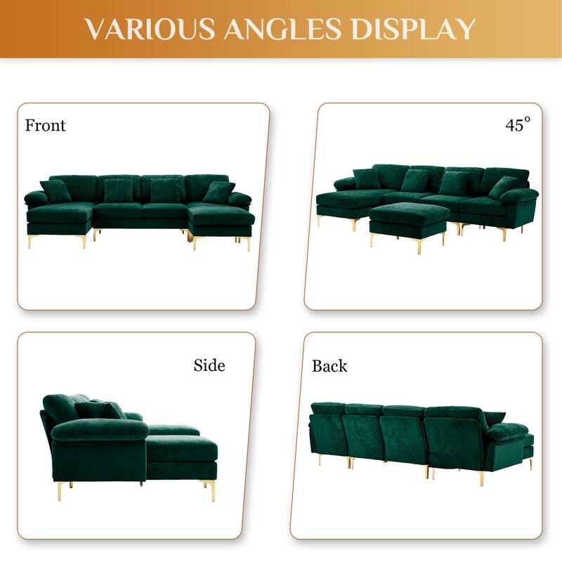 110" Upholstered Velvet U-shaped Sectional Sofa With Chaise Lounge & Ottoman