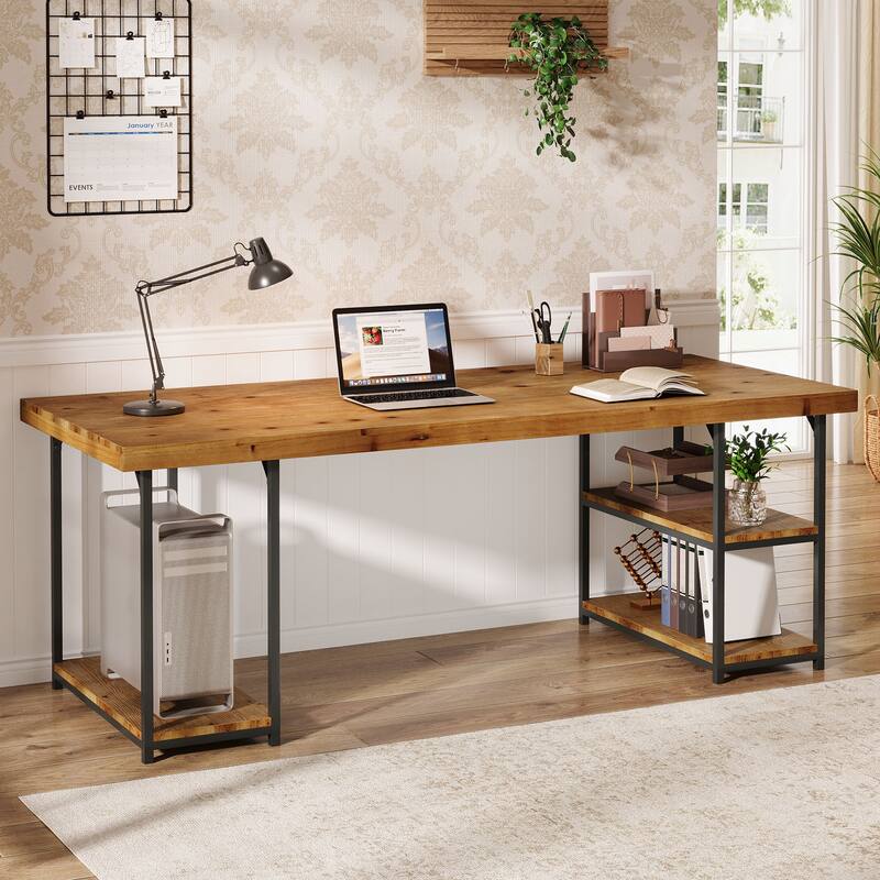 71-Inch Solid Wood Desk with Shelves
