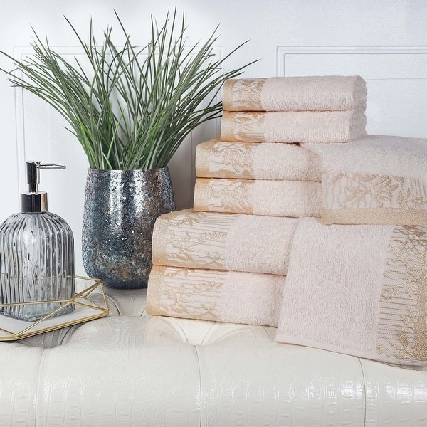 Wisteria Cotton Floral Jacquard 8 Piece Bathroom Towel Set