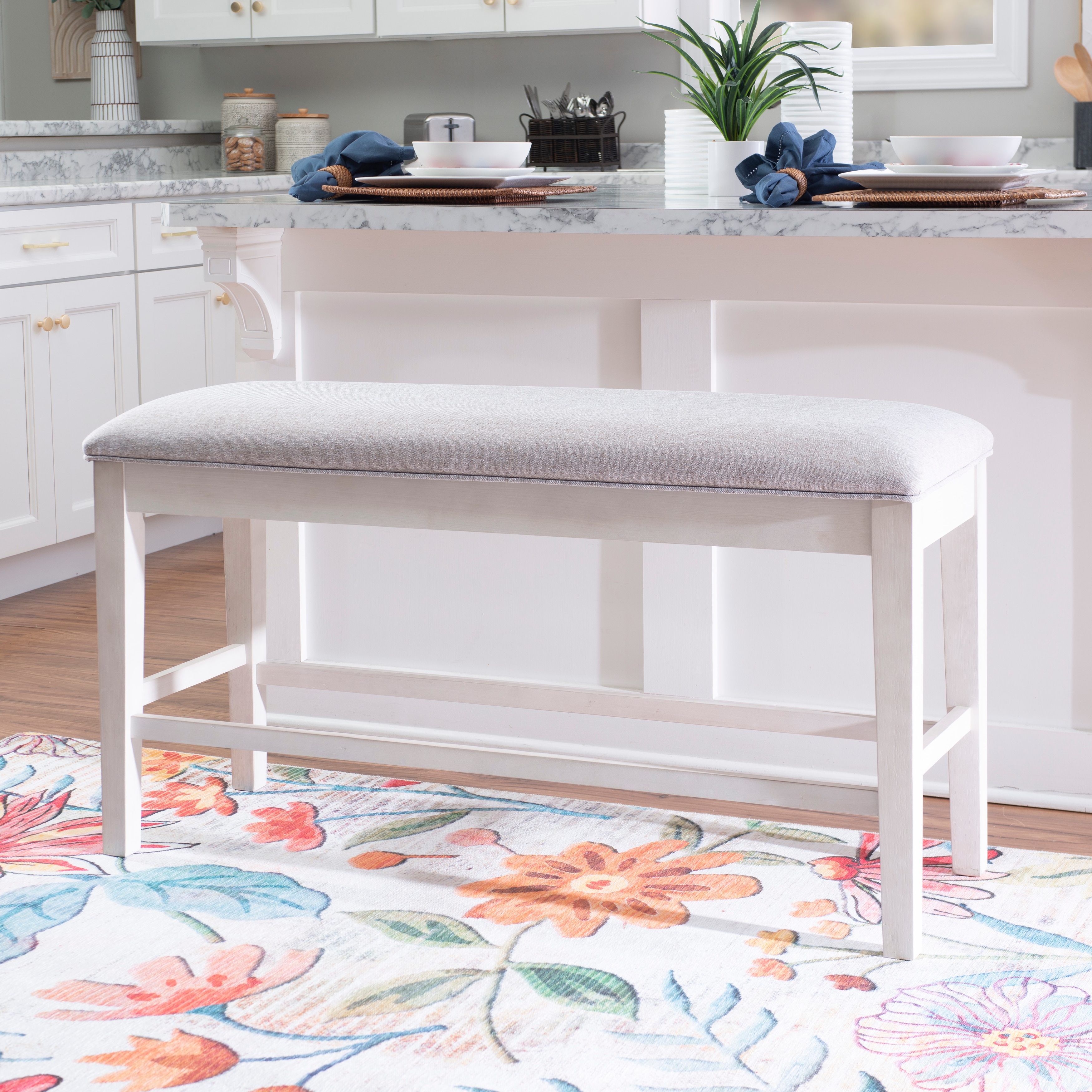 Linon Mckee White Upholstered Storage Counter Dining Bench