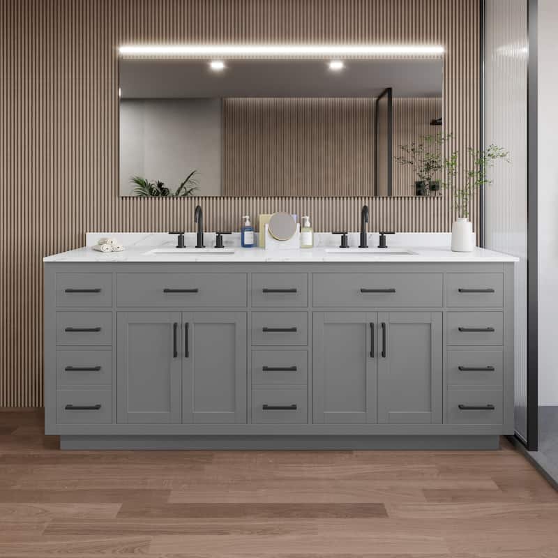 Wyndham Collection WCG262684D-QTZ-US3MXX Beckett TK 84" Free Standing - Dark Gray / Giotto Quartz Top / Matte Black