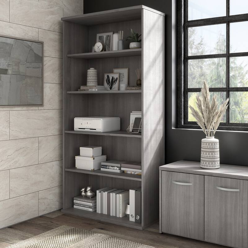 Hybrid Tall 5 Shelf Bookcase by Bush Business Furniture - Platinum Gray