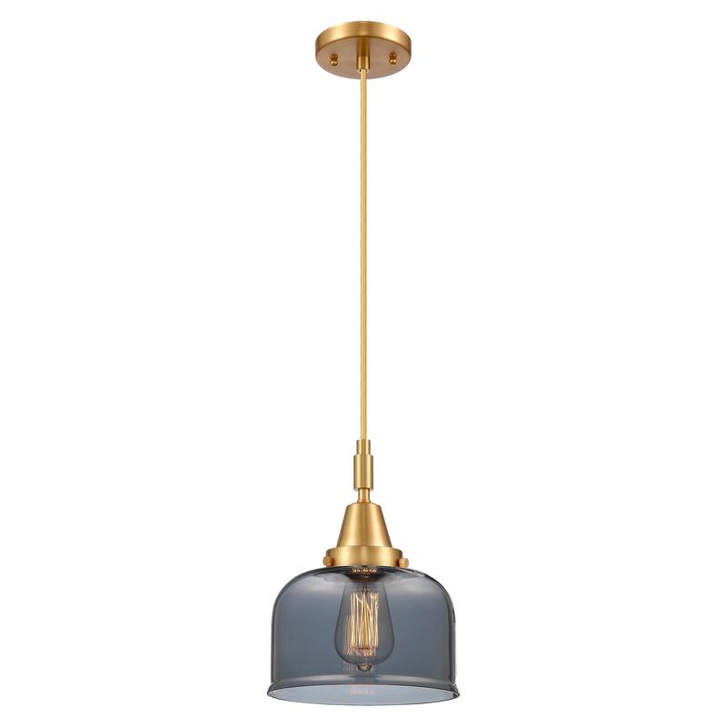 Innovations Lighting Downtown Urban - Caden Bell - 1 Light 8" Cord Hung Mini Pendant - Satin Gold/Light Smoke Shade