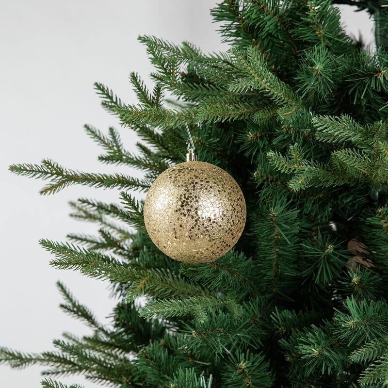 Glitzhome 191-Piece Glitter Ribbon Bow Gold Silver Ball Shatterproof Ornaments Xmas Tree Decor
