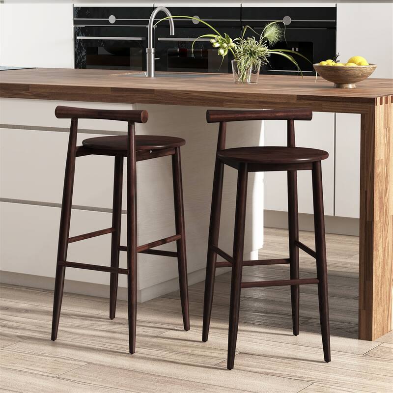Gymax Bar Height Stools Set of 2 Bar Chair w/ Acacia Wood Frame
