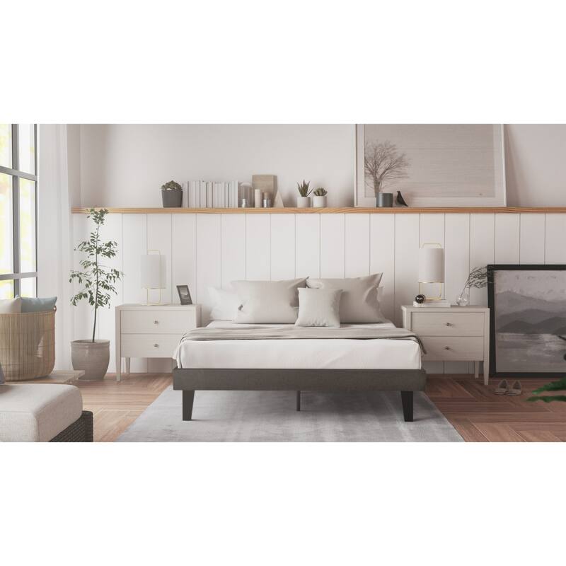 14" Modern Upholstered Platform Bed Frame with 8" Legs, Minimalist Design, Durable Fabric Covered Deck